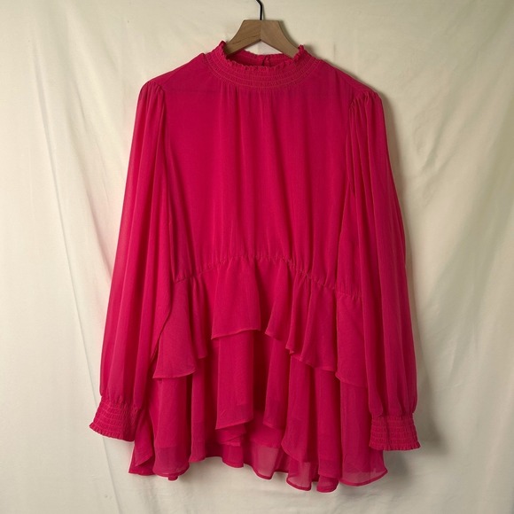 torrid Tops - Torrid Womens Smocked Mock Neck Tiered Ruffle Peplum Blouse Size 2X Hot Pink